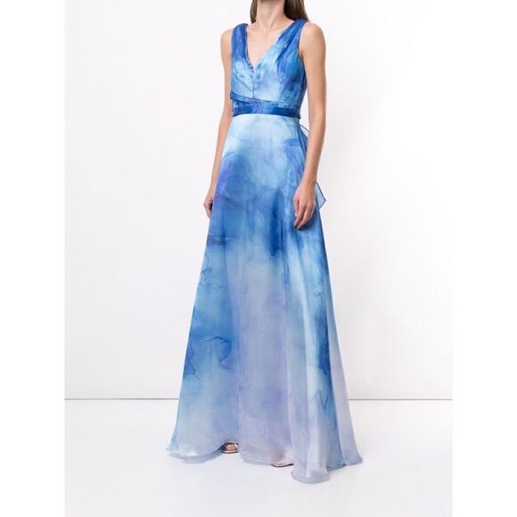 Marchesa Notte V-Neck Printed Organza Gown - Picture 4 of 11